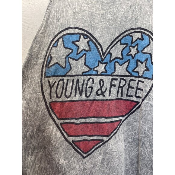 Young & Free Retro Graphic Tank Top Size XSmall Gray T-Shirt Racerback Summer - Picture 3 of 5